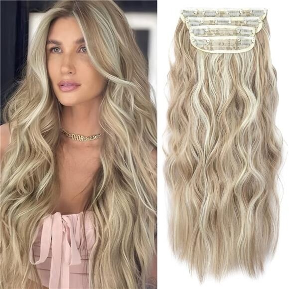4PCS Clip in Hair Extensions,Dark Ash Blonde
